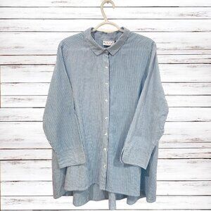 Habitat Blue White Seersucker Button Front Tunic Shirt Top Blouse Size Large